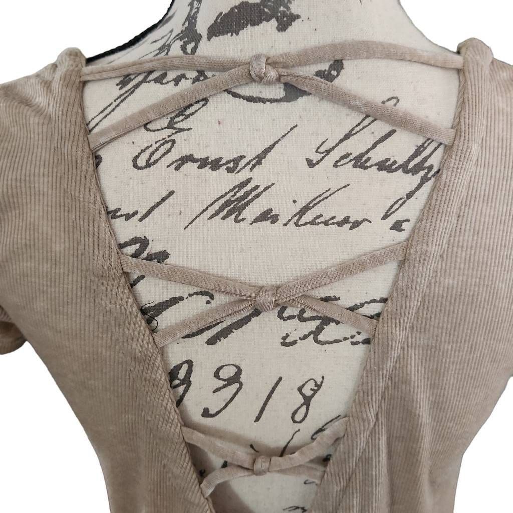 Chaser Brand Chaser Ladies Size Medium Beige Soft Ribbed Top with Lace up Size M / US 6-8 / IT 42-44 - 6 Thumbnail