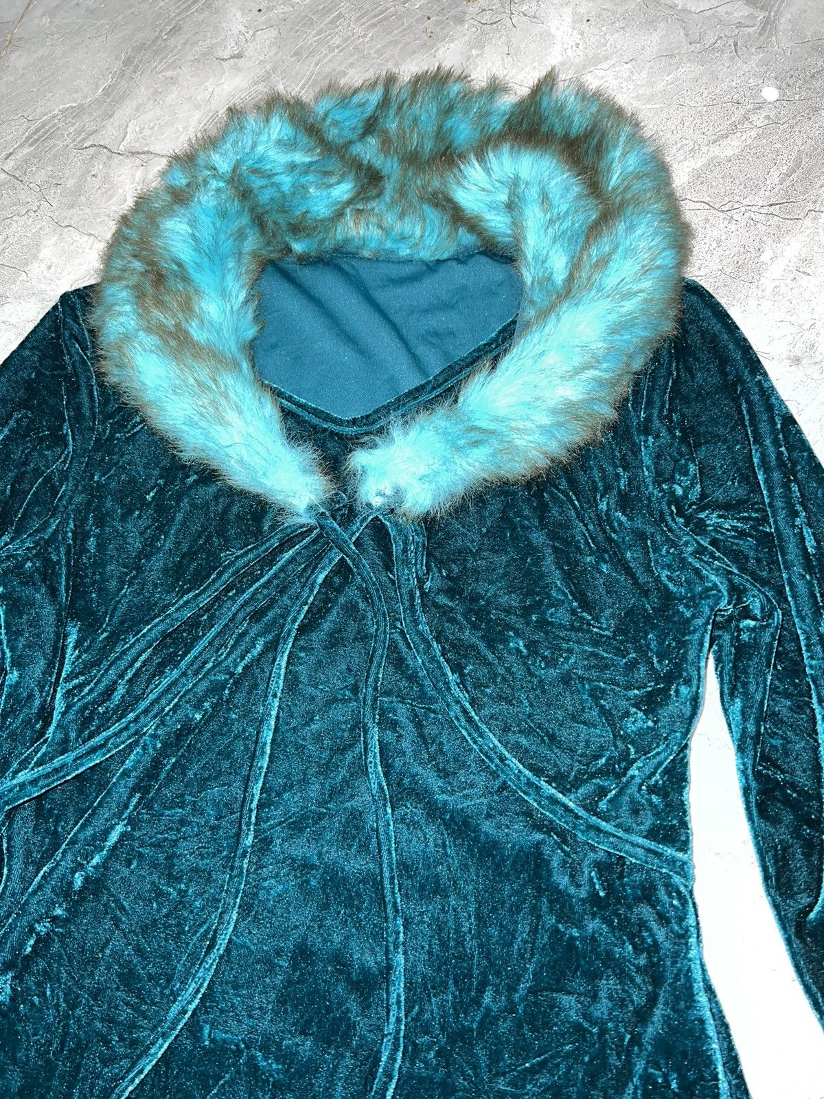 Japanese Brand Slay velvet in teal blue with fur collar 🧝🏻‍♀️🧚🏻 Size M / US 6-8 / IT 42-44 - 11 Thumbnail