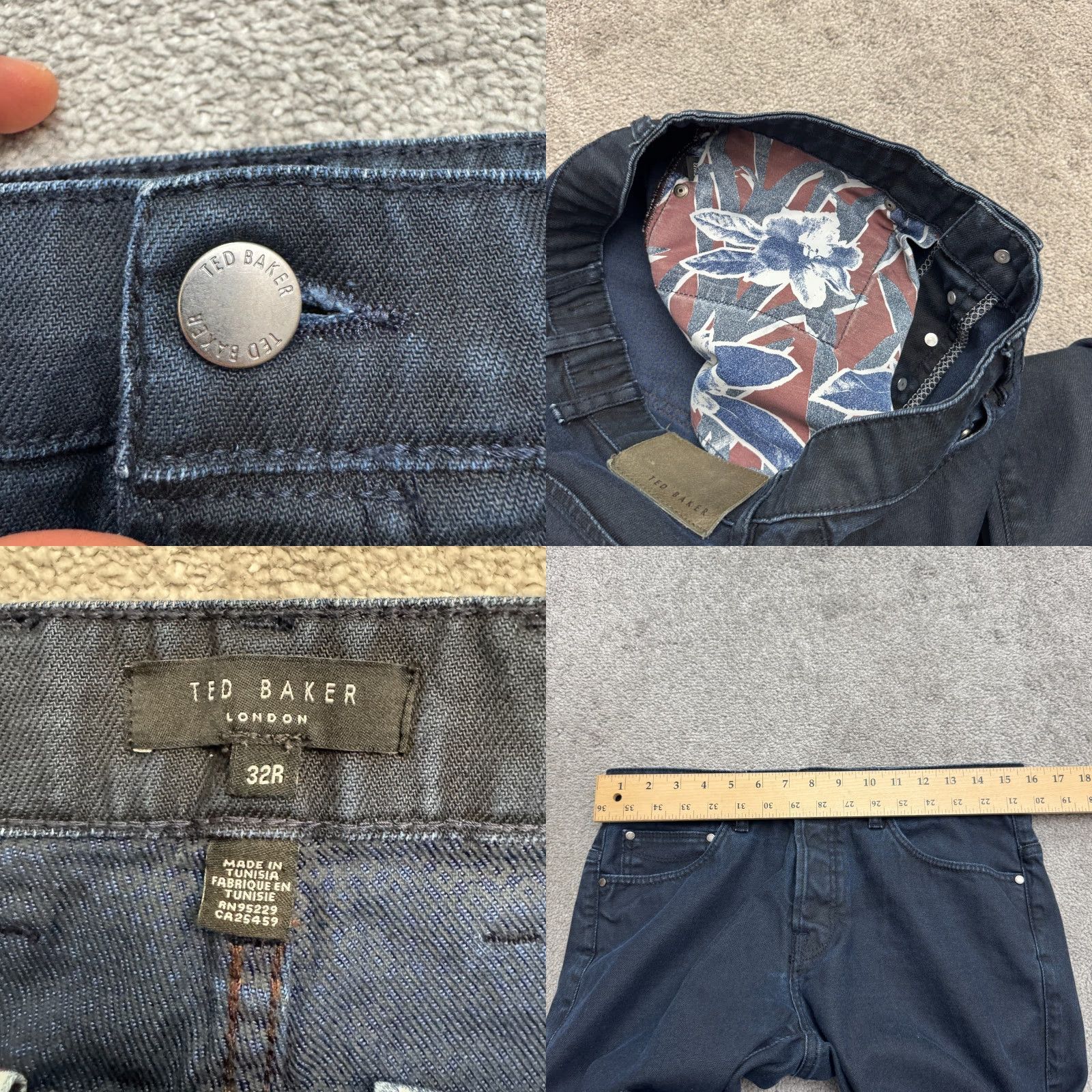 Ted Baker Ted Baker London Jeans Denim Straight Leg Button Fly Mens 32 Blue Dark Wash 5-Pocket Regular Size US 32 / EU 48 - 8 Thumbnail