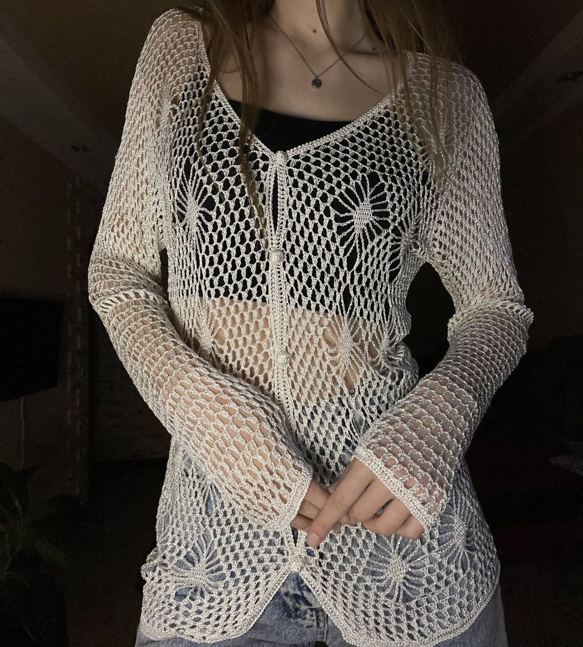 Vintage handmade cardigan with beads Size M / US 6-8 / IT 42-44 - 1 Thumbnail