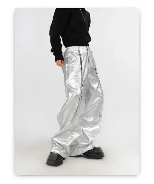 VIBE Silver Pu Leather Pant With Zippers Size US 34 / EU 50 - 2 Thumbnail