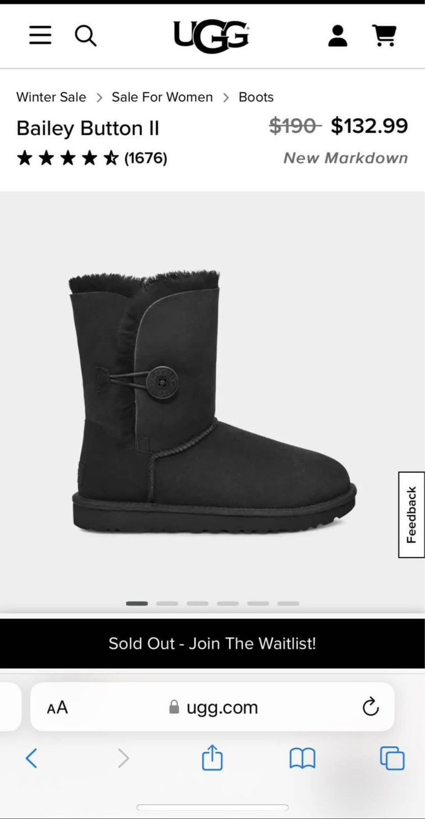 Ugg UGG Bailey Button II – Women’s Size 10 – Black Size US 10 / IT 40 - 4 Thumbnail