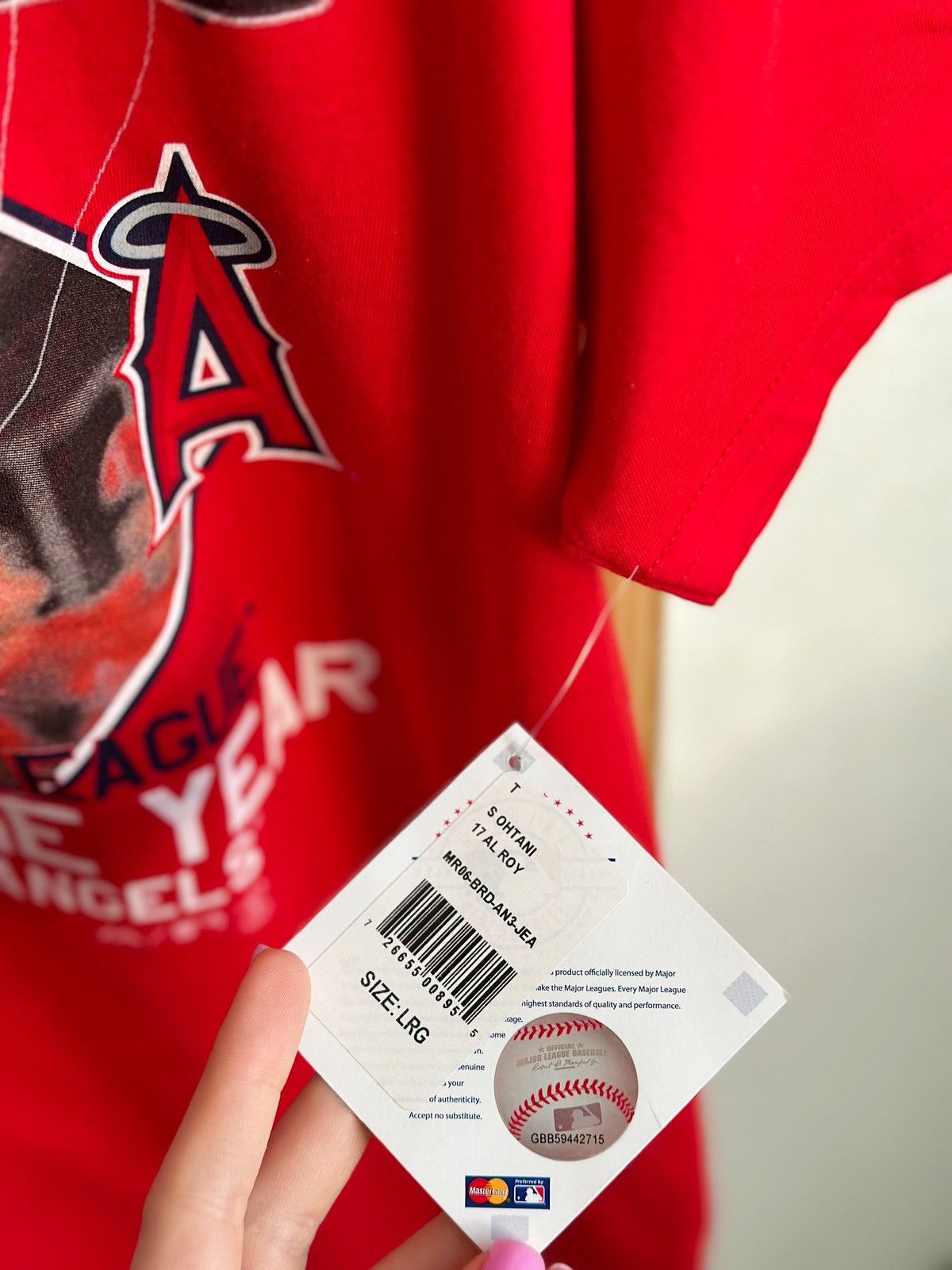 MLB × Majestic × Vintage Majestic Red 2018 AL Rookie of the Year Ohtani T-Shirt Size US L / EU 52-54 / 3 - 5 Thumbnail