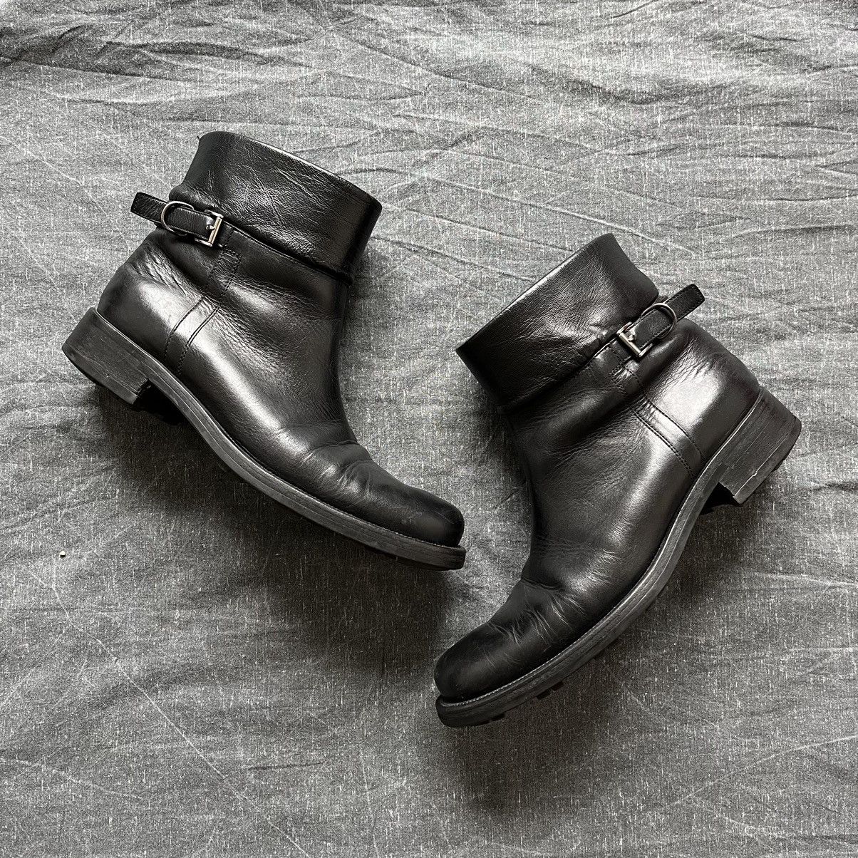 image of Prada Cowboy Archive Leather Unisex Boots in Black, Women's (Size 11)