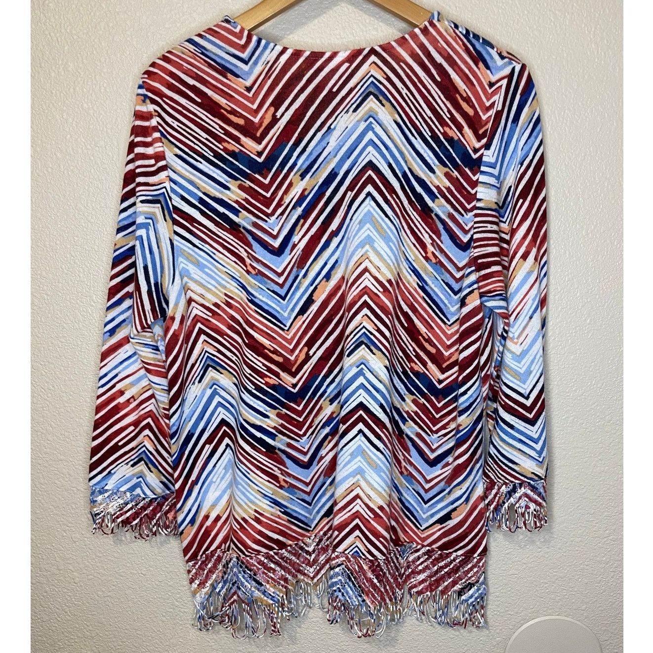 Other Alfred Dunner Boho Zig Zag Multicolor Fringe Blouse Large Size L / US 10 / IT 46 - 2 Thumbnail