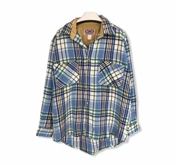 image of Vintage Budweiser Flannel Button Up Shirt, Men's (Size Large)
