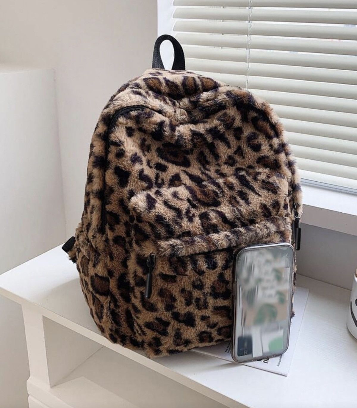 Japanese Brand Y2K Leopard Print Faux Fur Fuzzy Backpack | Plush Bag Size ONE SIZE - 3 Thumbnail