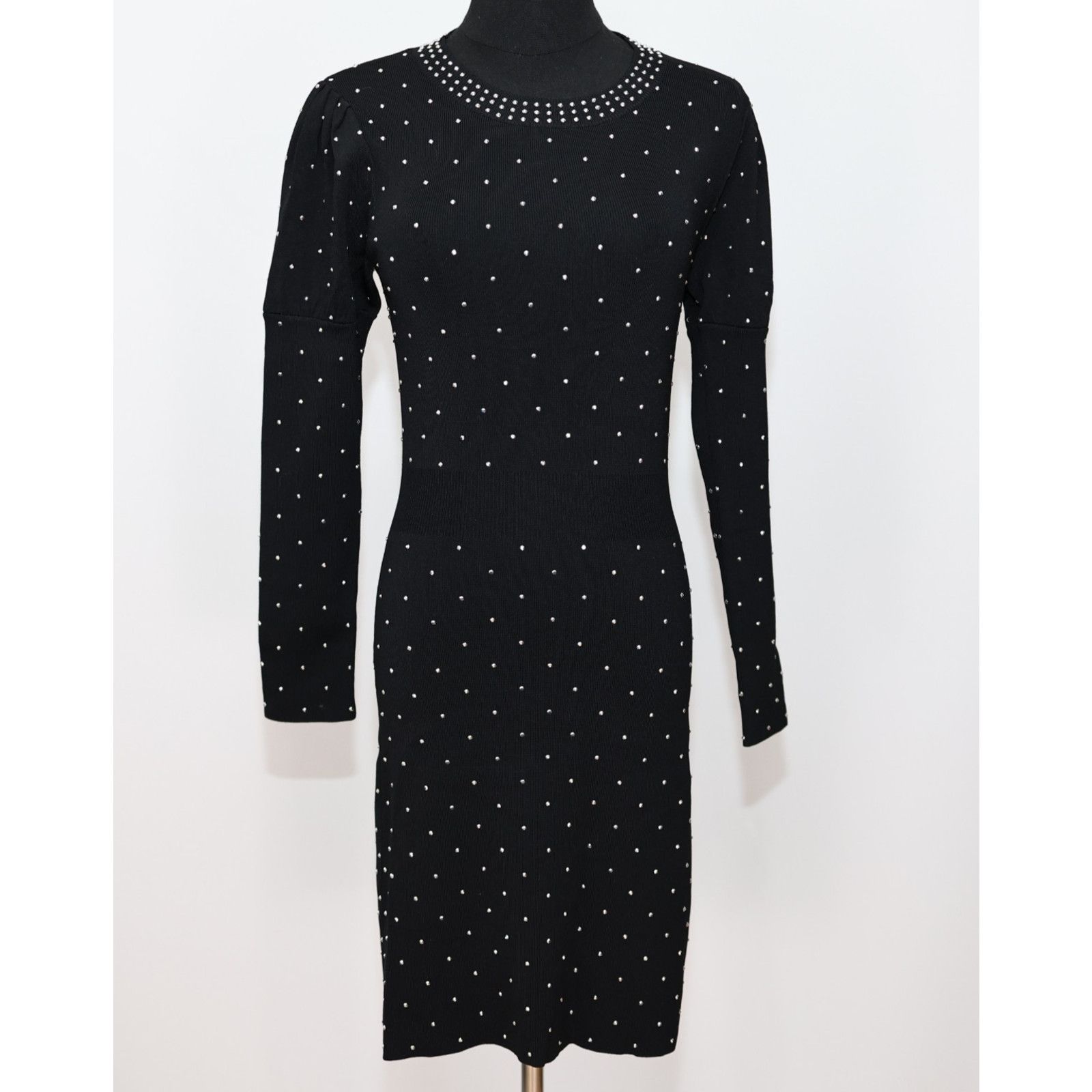The Kooples THE KOOPLES Black Studded Long Sleeve Midi Dress Size 2 Size XS / US 0-2 / IT 36-38 - 3 Thumbnail