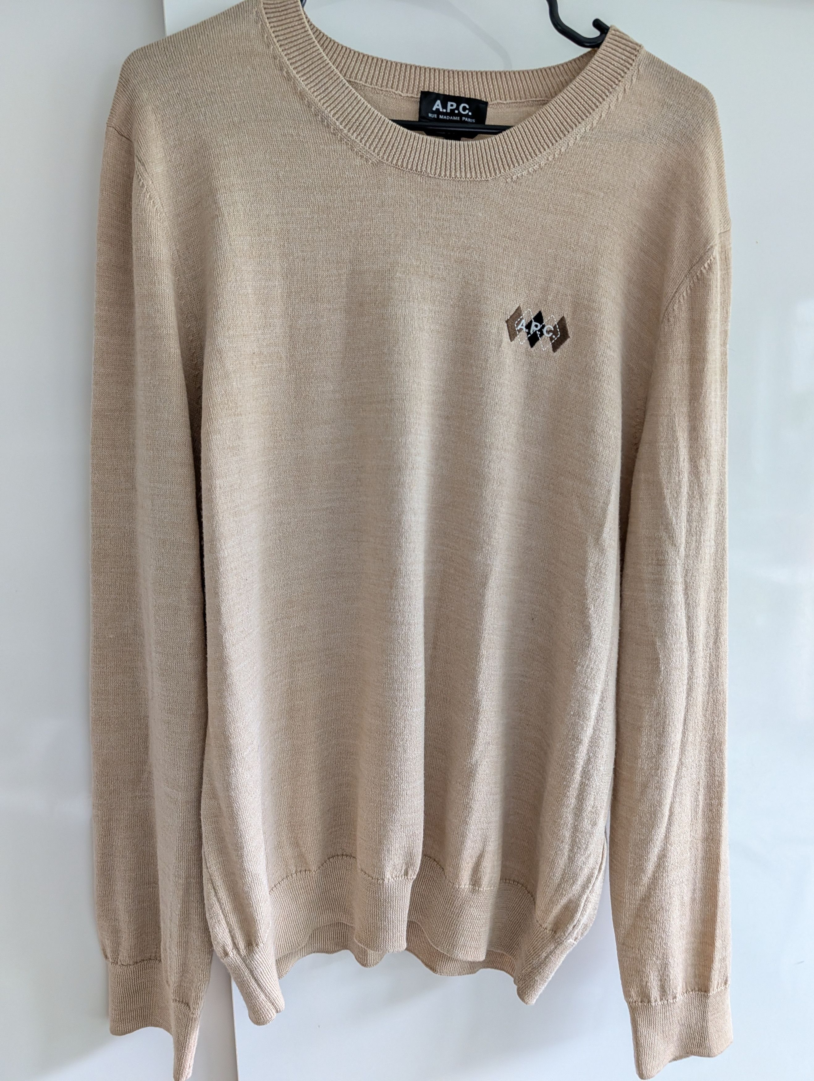 A.P.C. A.P.C. Beige Knit Sweater with Embroidered Argyle Logo Large Size US L / EU 52-54 / 3 - 1 Thumbnail