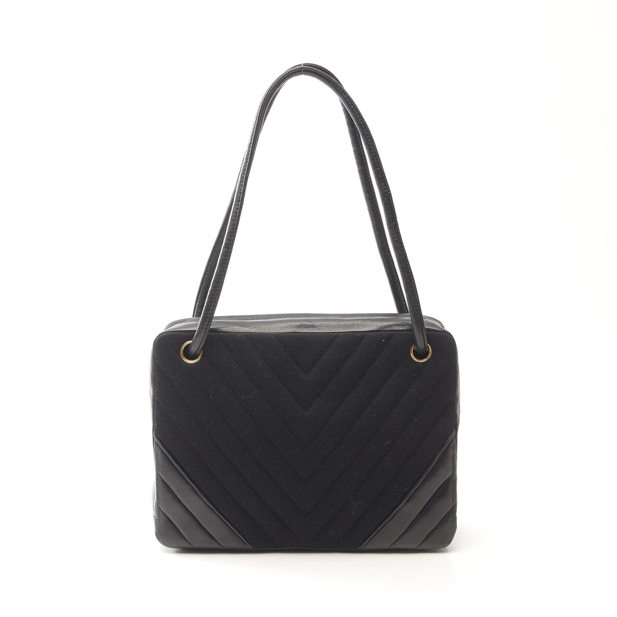 Chanel Chanel Chevron V-Stitch Shoulder Bag Cotton Jersey Lambskin Black Gold Hardware Size ONE SIZE - 1 Thumbnail