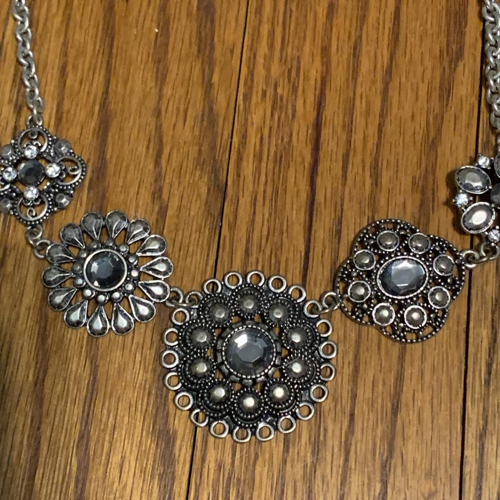 Designer Ornate Silver Medallion Necklace Size ONE SIZE - 2 Thumbnail