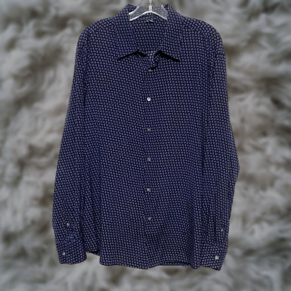 Theory Theory Toby Silk Geometric Button Dress Shirt Mens L Stretch Professional Career Size 42R - 1 Thumbnail