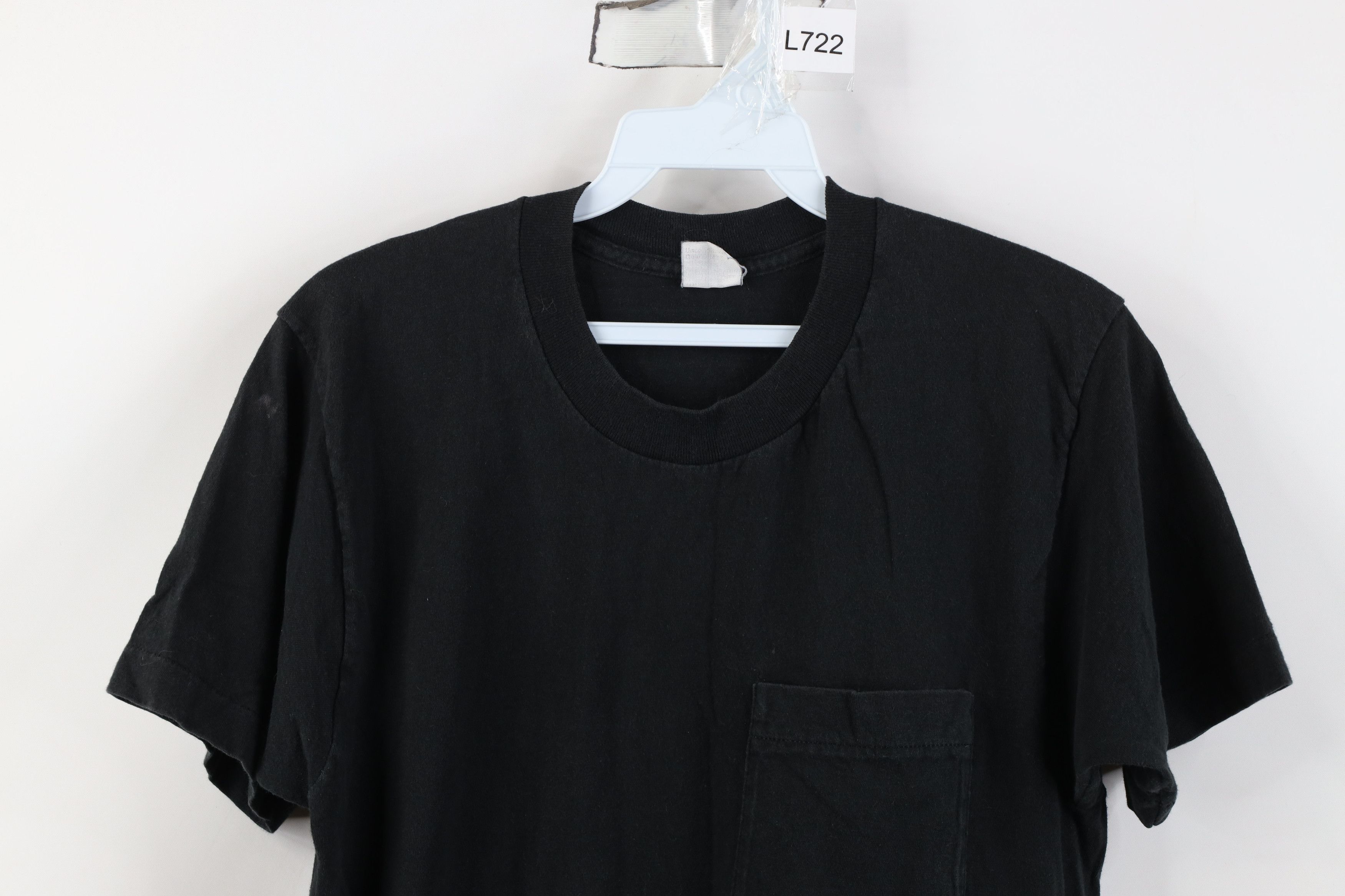 Vintage Vintage 90s Streetwear Blank Cotton T-Shirt Black Pocket USA Size US M / EU 48-50 / 2 - 2 Thumbnail