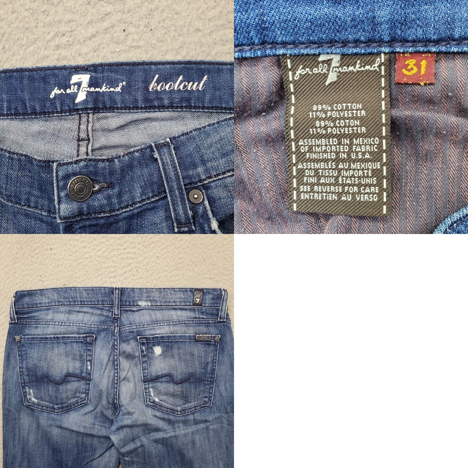7 For All Mankind 7 for All Mankind Bootcut Jeans Womens 31 Blue Denim Faded Whiskered Distressed Size 24" / US 00 / IT 34 - 8 Thumbnail