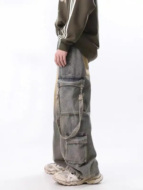 VIBE Retro Yellow Mud-Dye Distressed Pocket Cargo Jeans Size US 32 / EU 48 - 3 Thumbnail