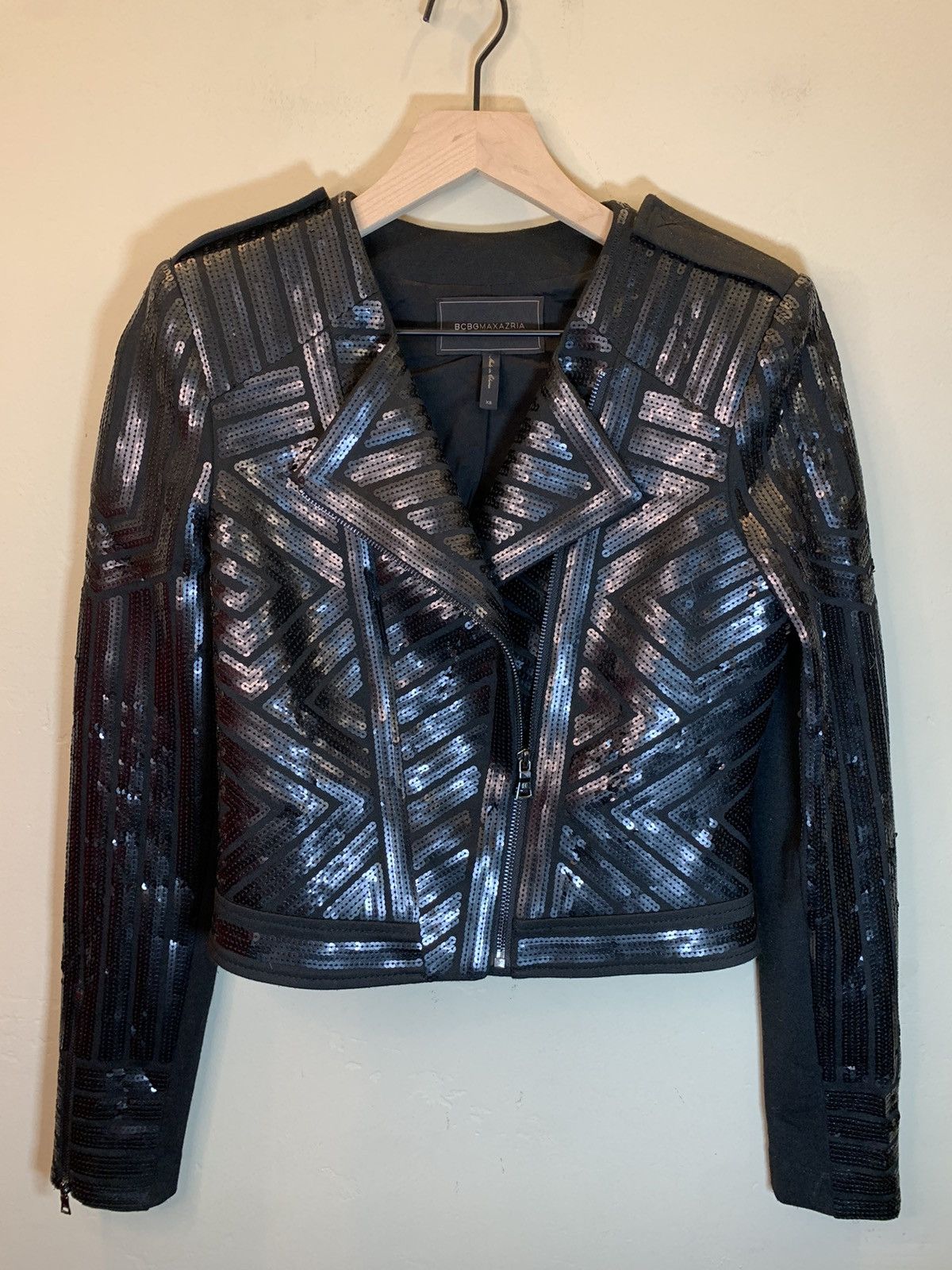 Bcbgmaxazria *RARE* BCBG MaxAzria Sequin Zip Multi-Style Moto Zip Jacket Size XS / US 0-2 / IT 36-38 - 1 Thumbnail