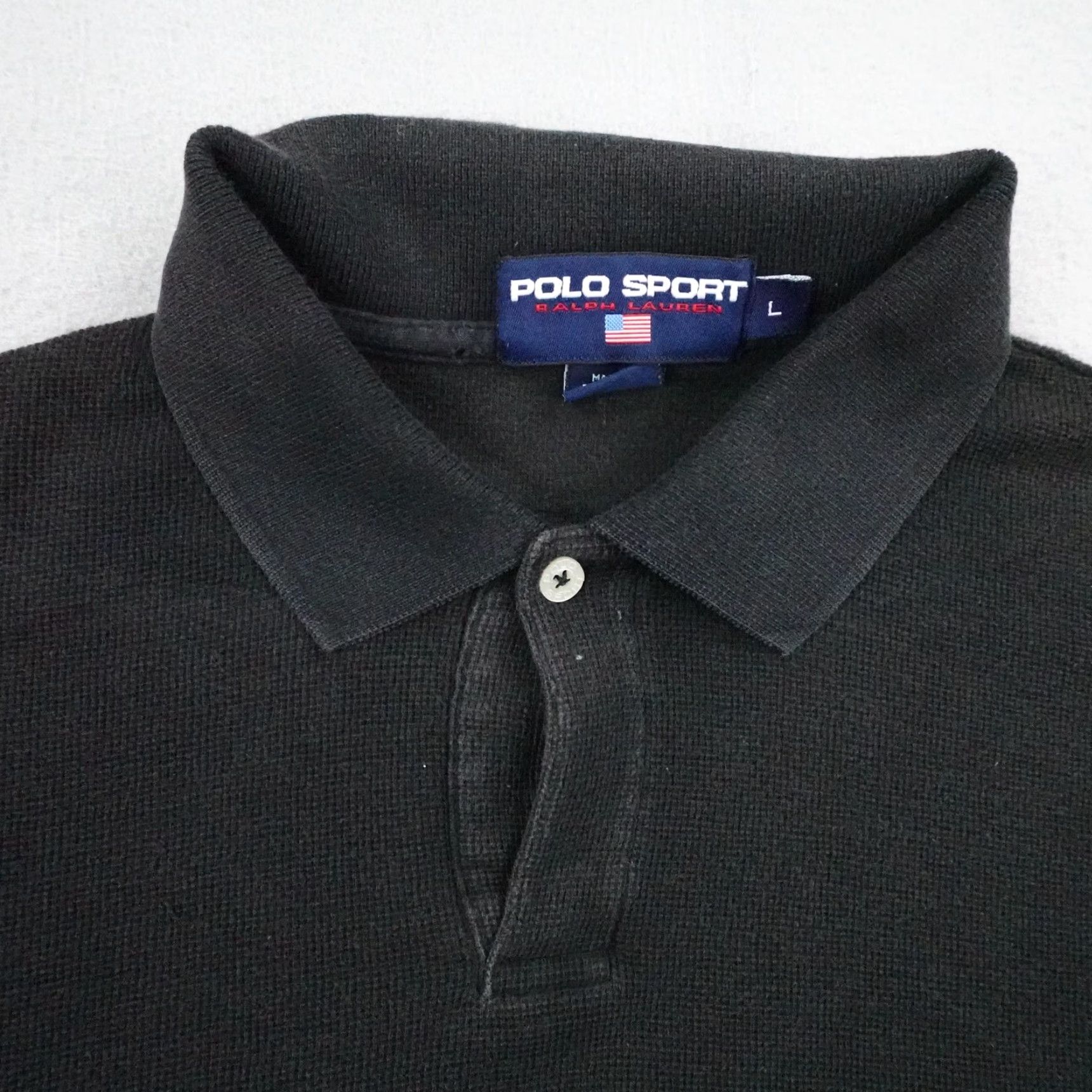 Ralph Lauren VINTAGE Ralph Lauren Polo Sport Shirt Mens L Black Striped USA Flag Logo Y2K Size US L / EU 52-54 / 3 - 2 Thumbnail
