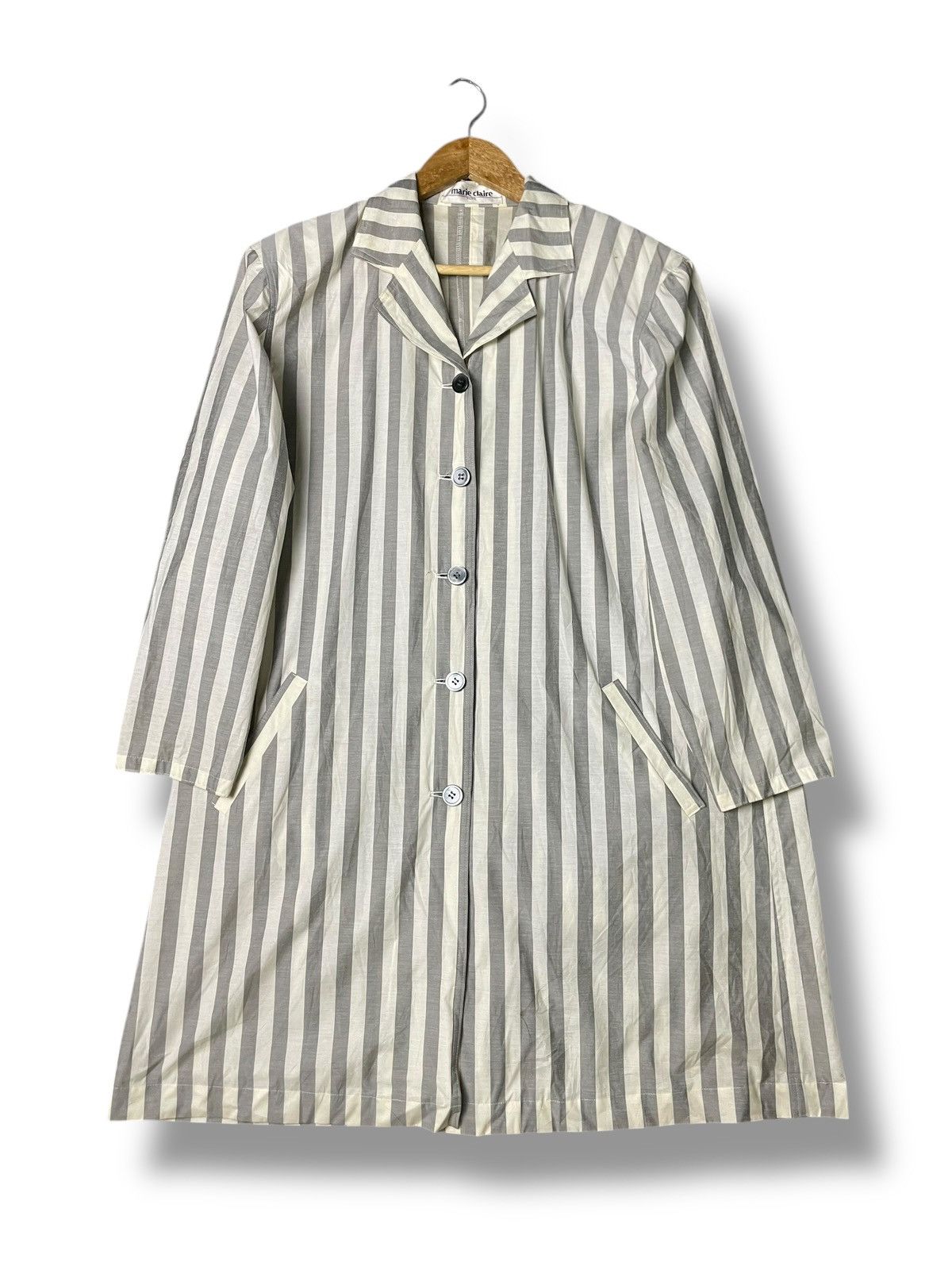 Japanese Brand × Vintage Marie Claire Cotton Stripe Long Coat (70) Size US S / EU 44-46 / 1 - 1 Thumbnail