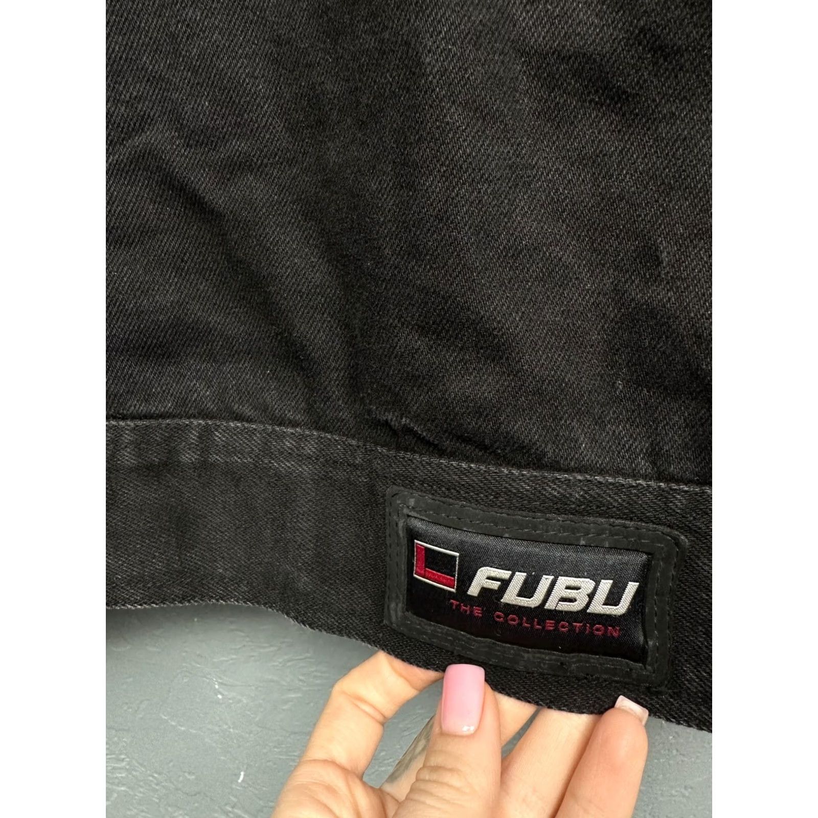 Fubu FUBU 90s Vintage Mens Heavy Denim Jacket XL Black Denim Jacket Jeans Windbreaker Mens XL Velcro Zip Size US XL / EU 56 / 4 - 8 Thumbnail