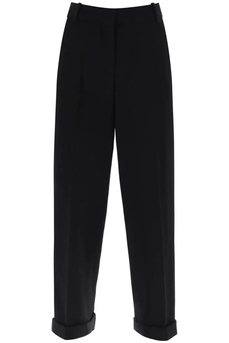 image of Balmain O1S22I1N0424 Cuffed Wool Crepe Trousers In Black, Women's (Size 26)