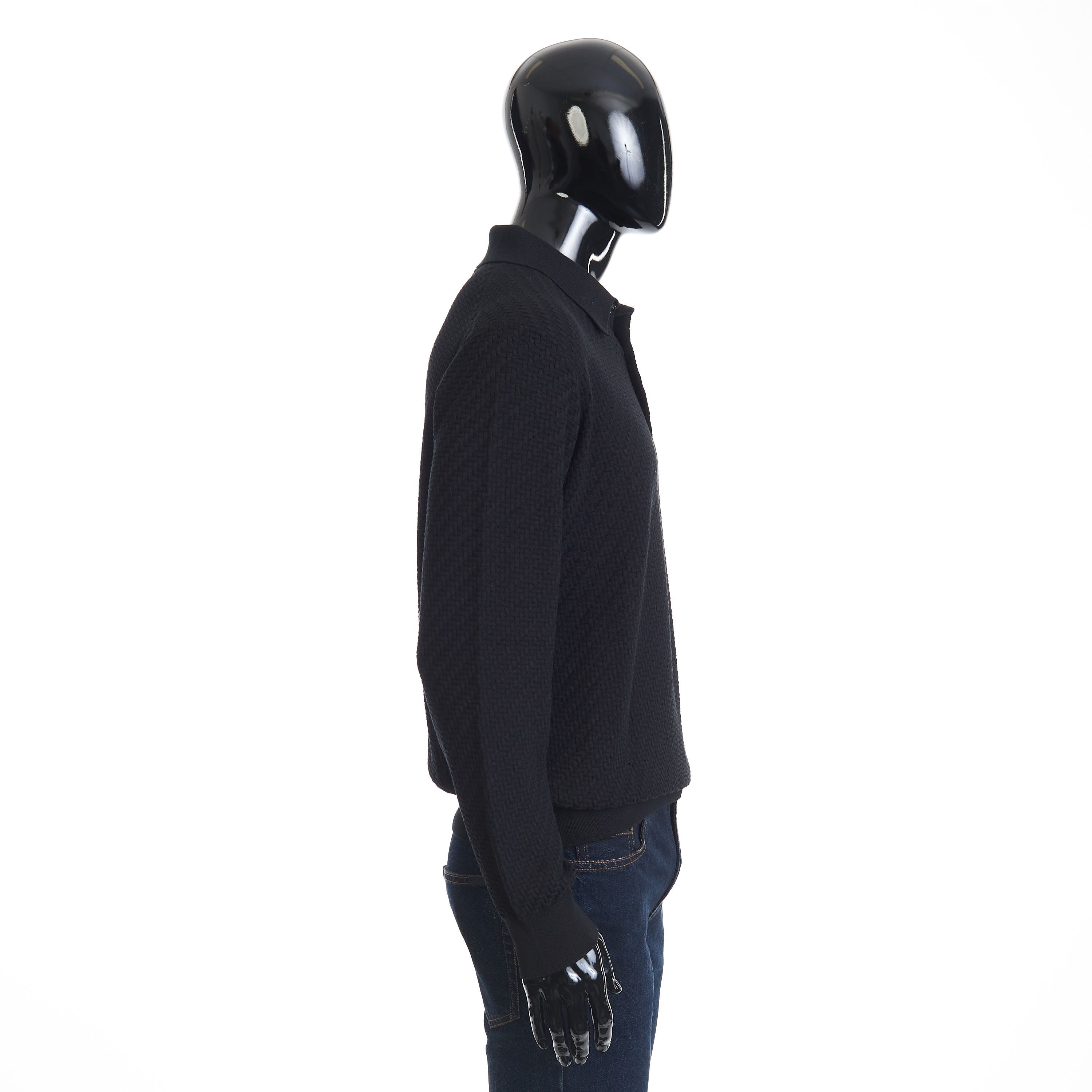Brioni Black Cotton, Silk And Cashmere Trama Weave Polo Sweater 5XL Size US XXL / EU 58 / 5 - 6 Thumbnail