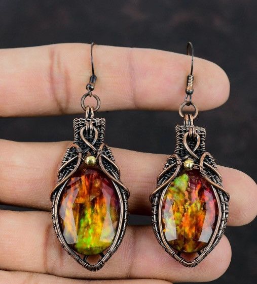 Other Ammolite Jewelry Copper For Mum Wire Wrapped Earrings Size ONE SIZE - 1 Preview