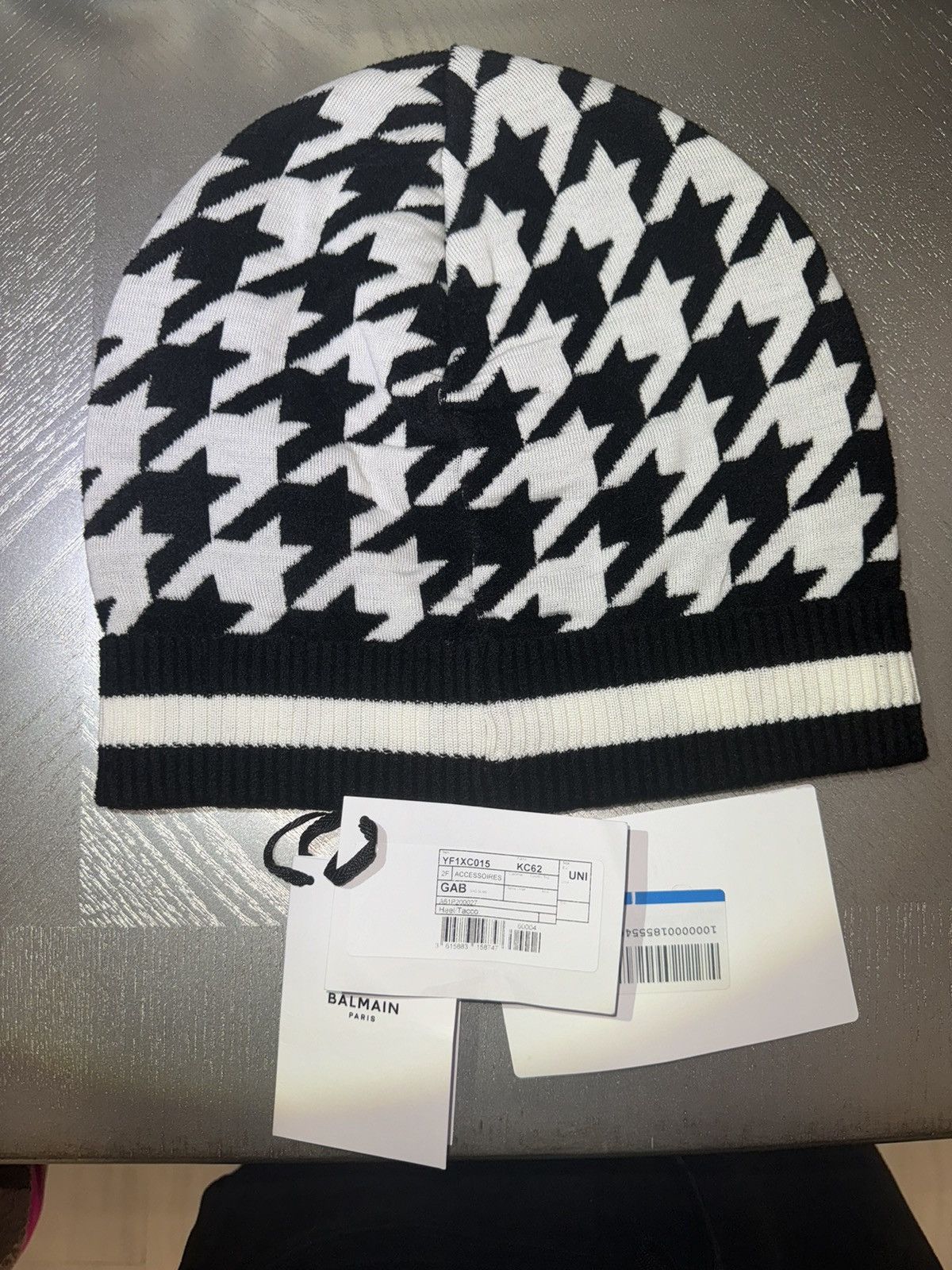 Balmain Balmain Houndstooth Jacquard Wool Beanie Size ONE SIZE - 4 Thumbnail