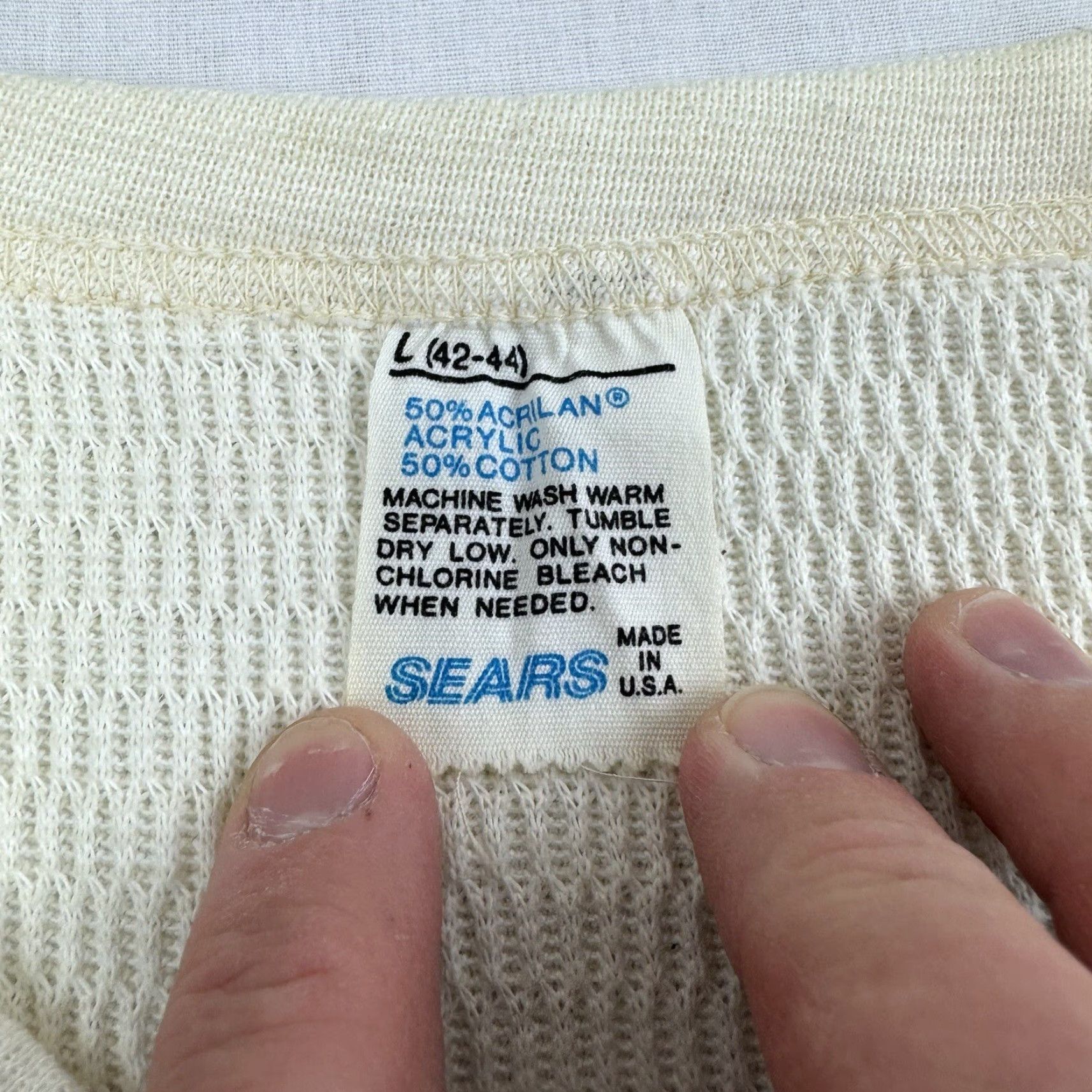 Sears VINTAGE Sears 1970s Thermal Long Sleeve T-Shirt Adult Large White Grunge Mens Size US L / EU 52-54 / 3 - 3 Thumbnail