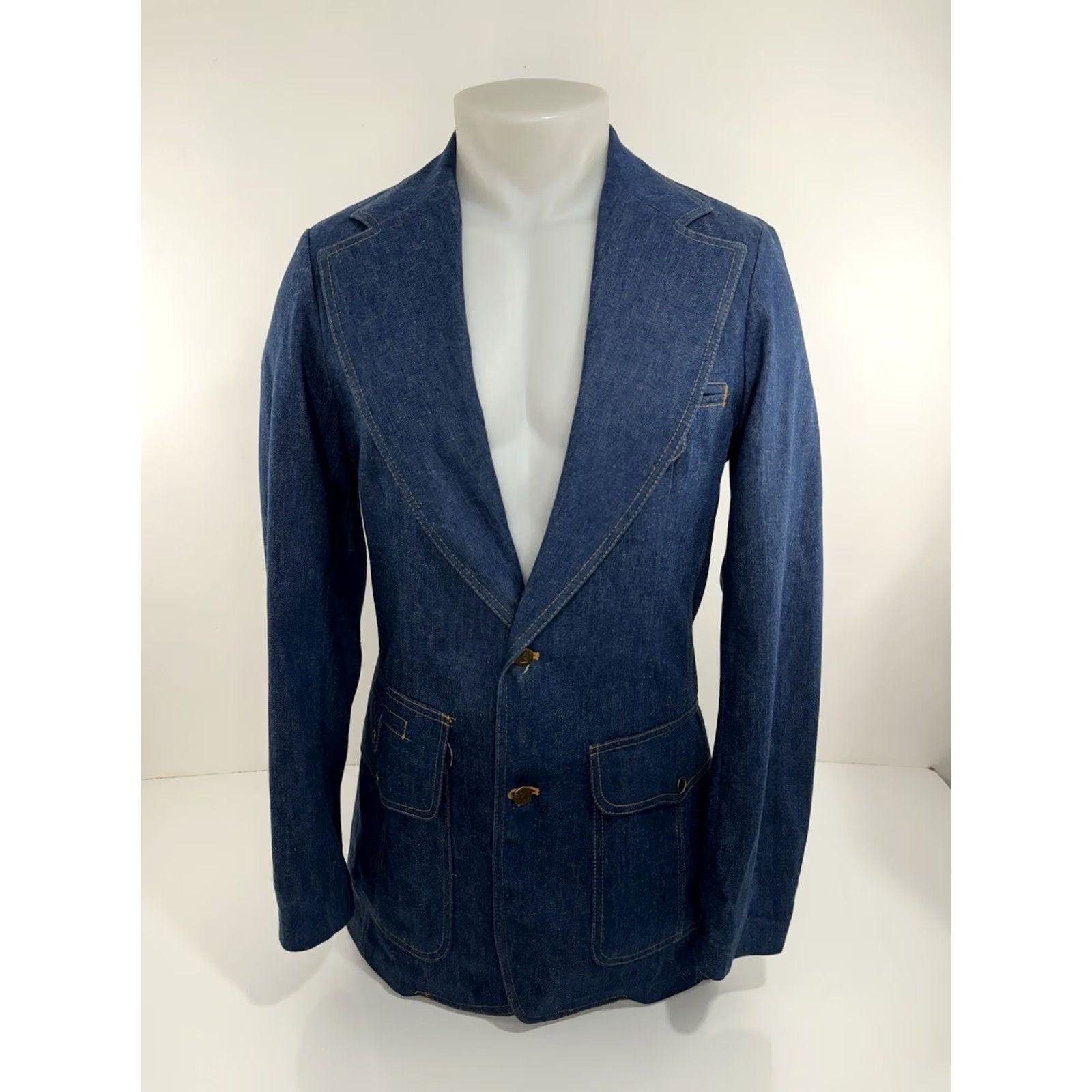 Lee LEE Denim Blazer Belted Vintage 38 Long Blue Cotton Men Muted 90s Jacket Womens? Size 38R - 2 Thumbnail