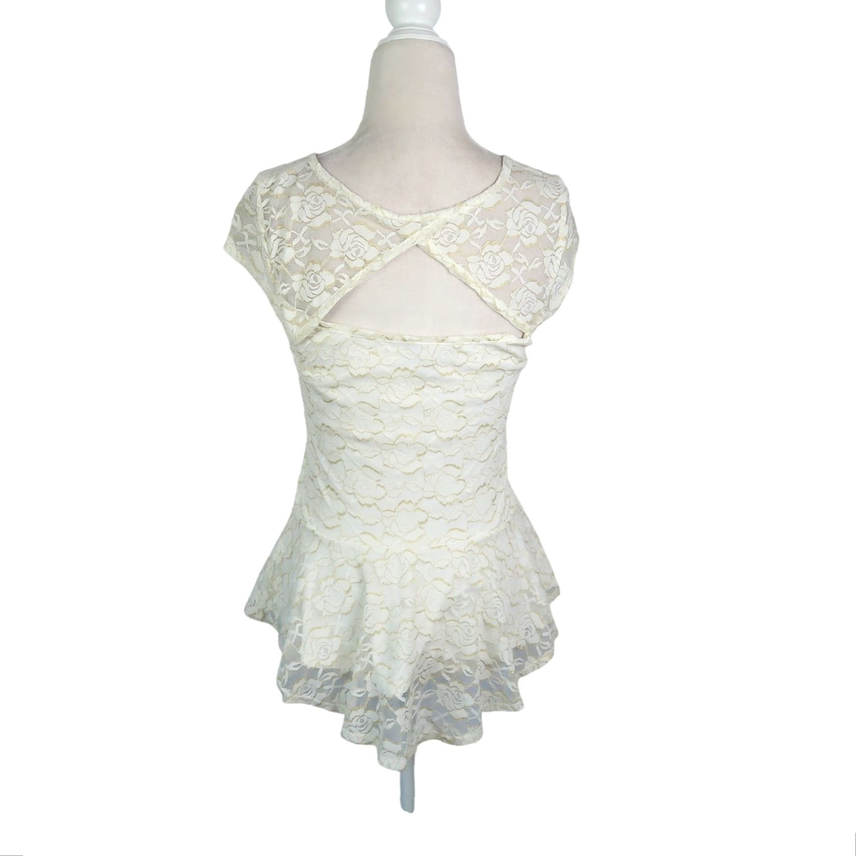 Vintage VINTAGE IZ Byer Cream Lace Peplum Top S Blouse Short Sleeve Floral Bohemian Nylon Spandex Lined Women Mens? Size S / US 4 / IT 40 - 4 Thumbnail