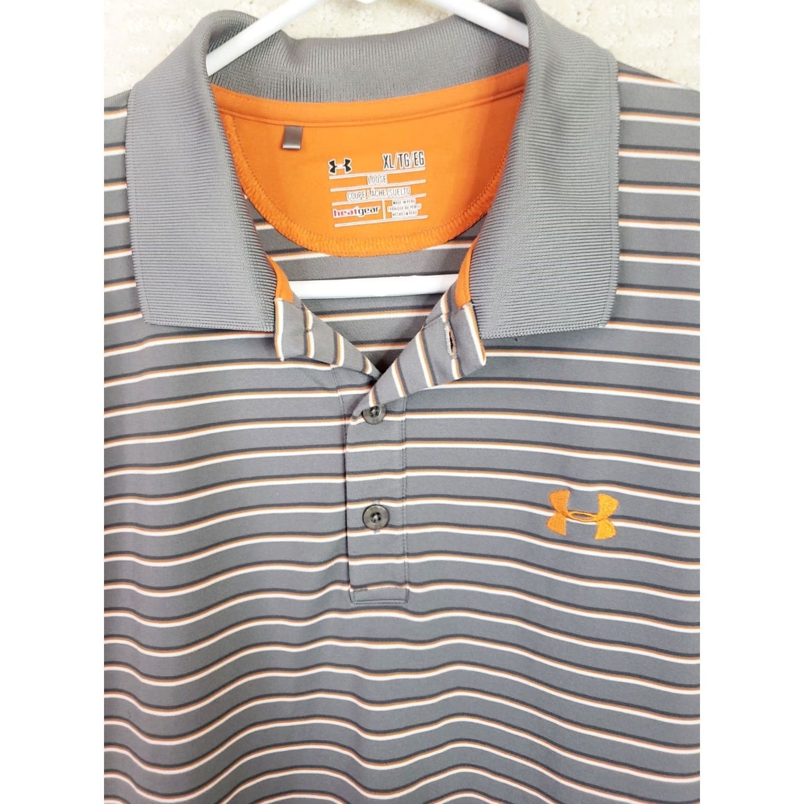 Under Armour Under Armour Polo Shirt Men's XL Gray Orange Striped Loose Fit Heatgear Golf Size US XL / EU 56 / 4 - 3 Thumbnail