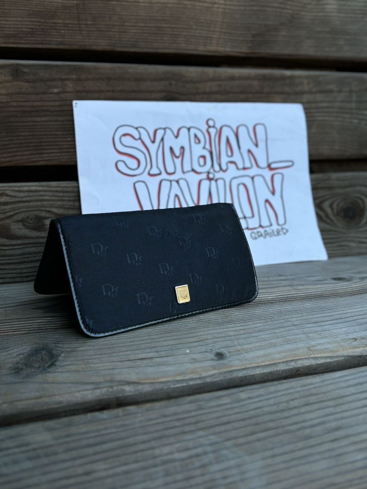 Dior × John Galliano × Vintage 70's Rare France Monogram Leather-Canvas Navy Wallet Clutch Bag Purse Size ONE SIZE - 3 Thumbnail