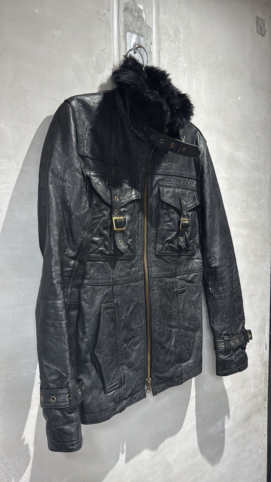 Tornado Mart Rare Tornado Mart Japan Fur Buckled Leather Jacket Size US M / EU 48-50 / 2 - 18 Thumbnail