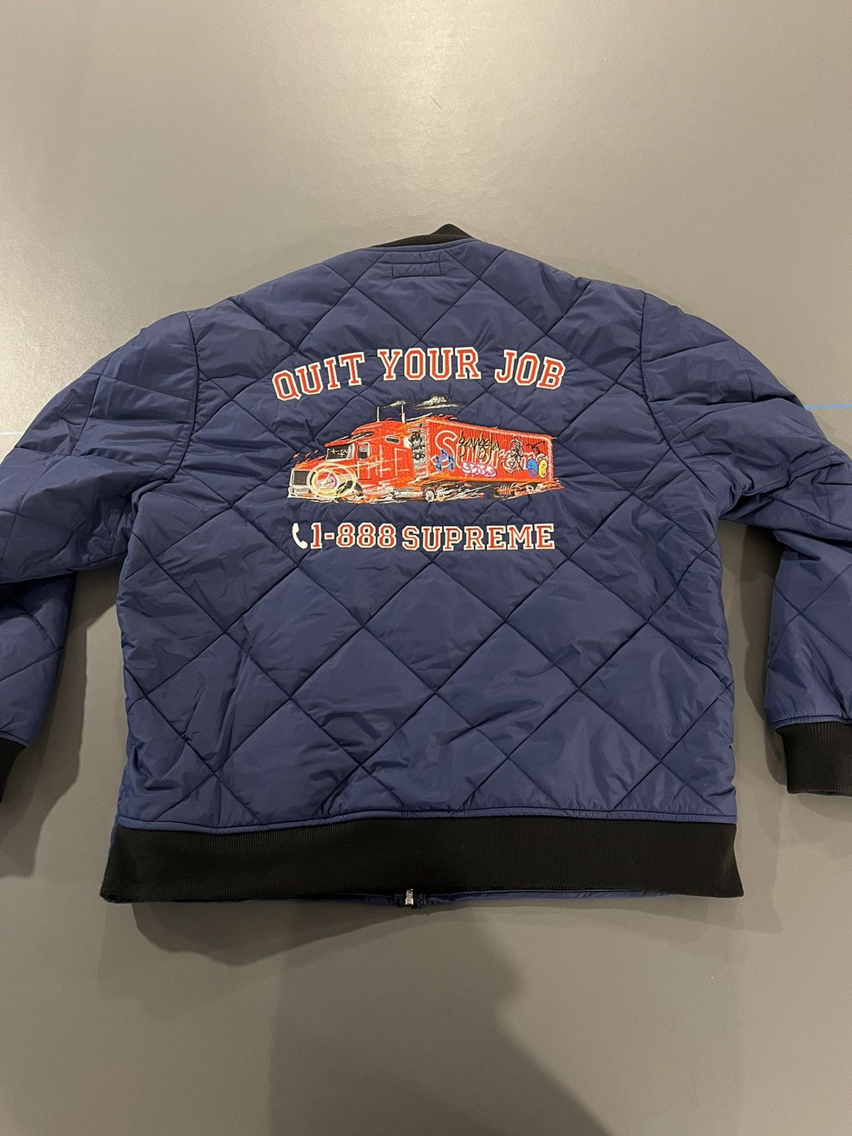 Supreme Supreme Quit Your Job Quilted Jacket - Blue XL Size US XL / EU 56 / 4 - 1 Thumbnail