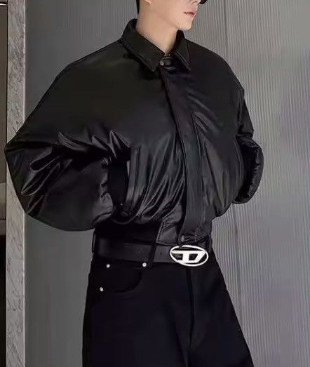 Japanese Brand CROPPED Vegan Leather Bomber Jacket - Boxy Streetwear Puffer Size US L / EU 52-54 / 3 - 5 Thumbnail