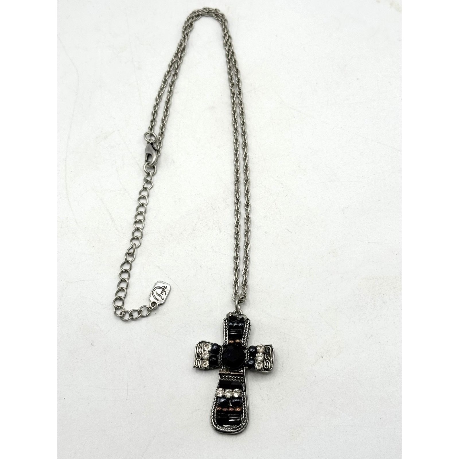 Vintage Vintage black crystal rhinestone beaded cross pendant charm Size ONE SIZE - 1 Thumbnail