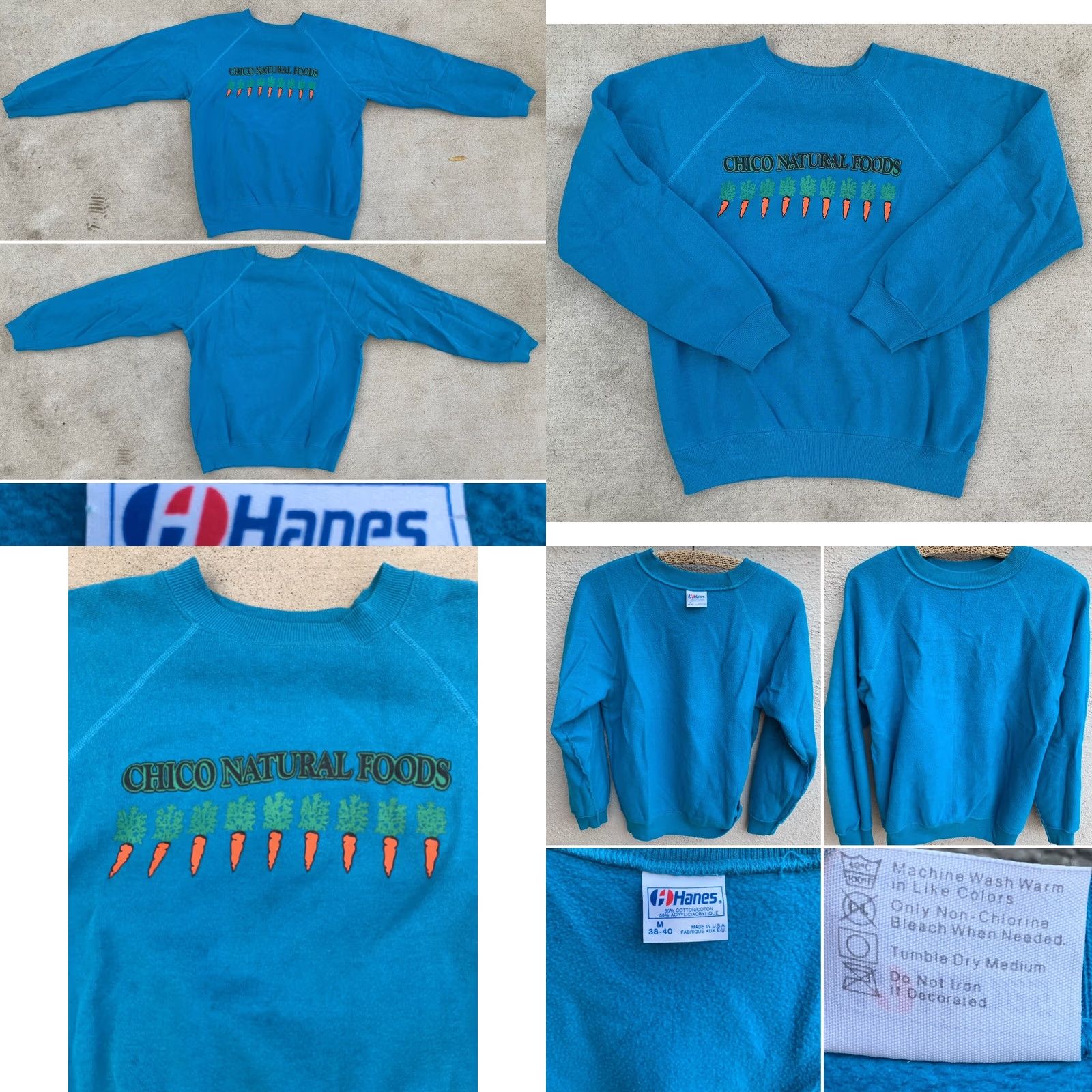 Hanes VINTAGE Hanes Raglan Sweatshirt Carrot Carrots 80s City Nature Blue Wool Blend Cotton 50/50 Graphic Print Pullover Men M Size US M / EU 48-50 / 2 - 9 Thumbnail