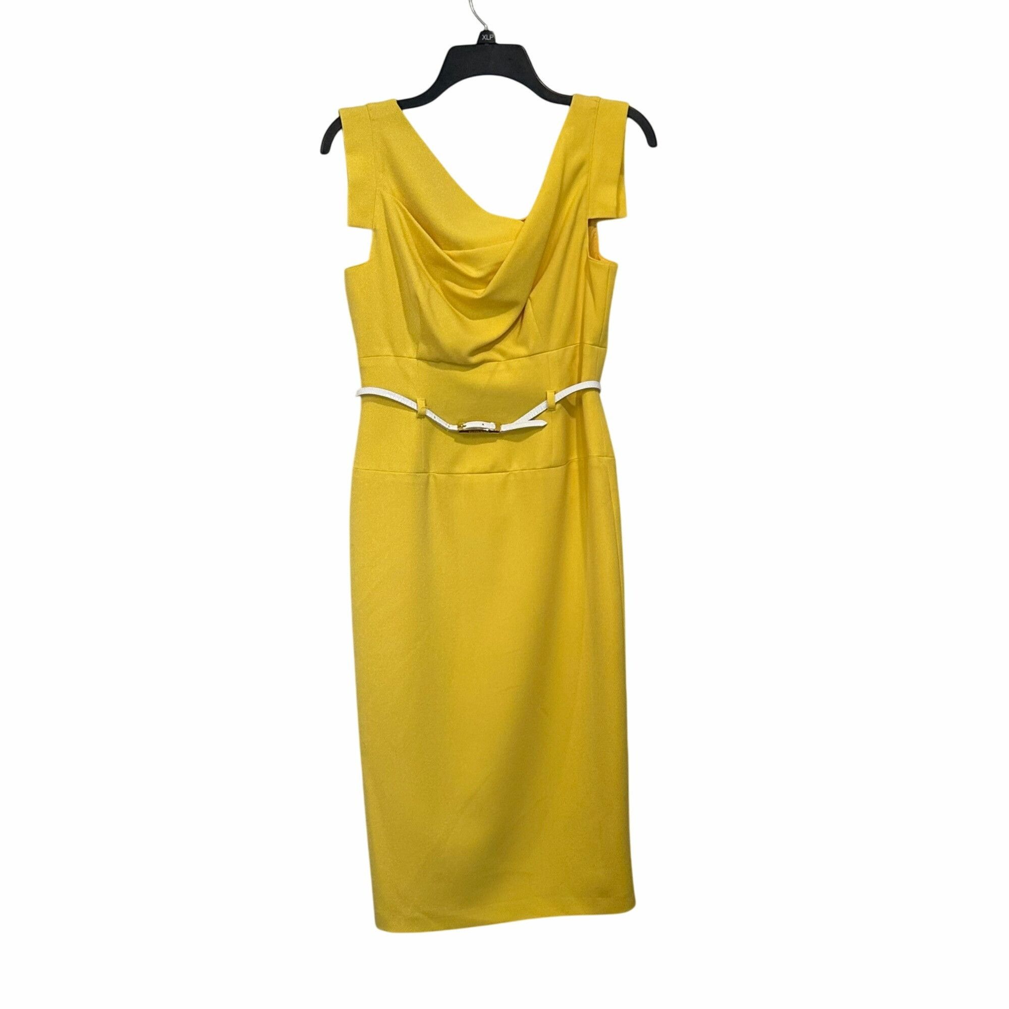 Black Halo ✨Black Halo Yellow Sheath Dress Cowl Neck Midi Business Offi Size S / US 4 / IT 40 - 2 Thumbnail