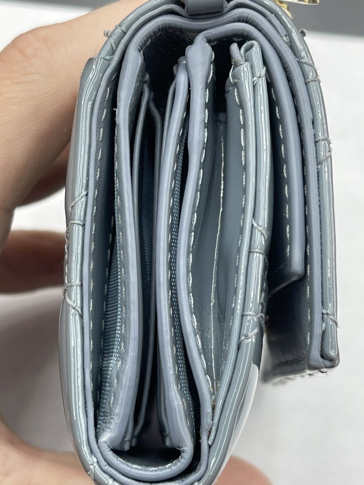 Dior Dior Patent Leather Lady Dior Tri-fold Wallet Blue Authentic Size ONE SIZE - 7 Thumbnail
