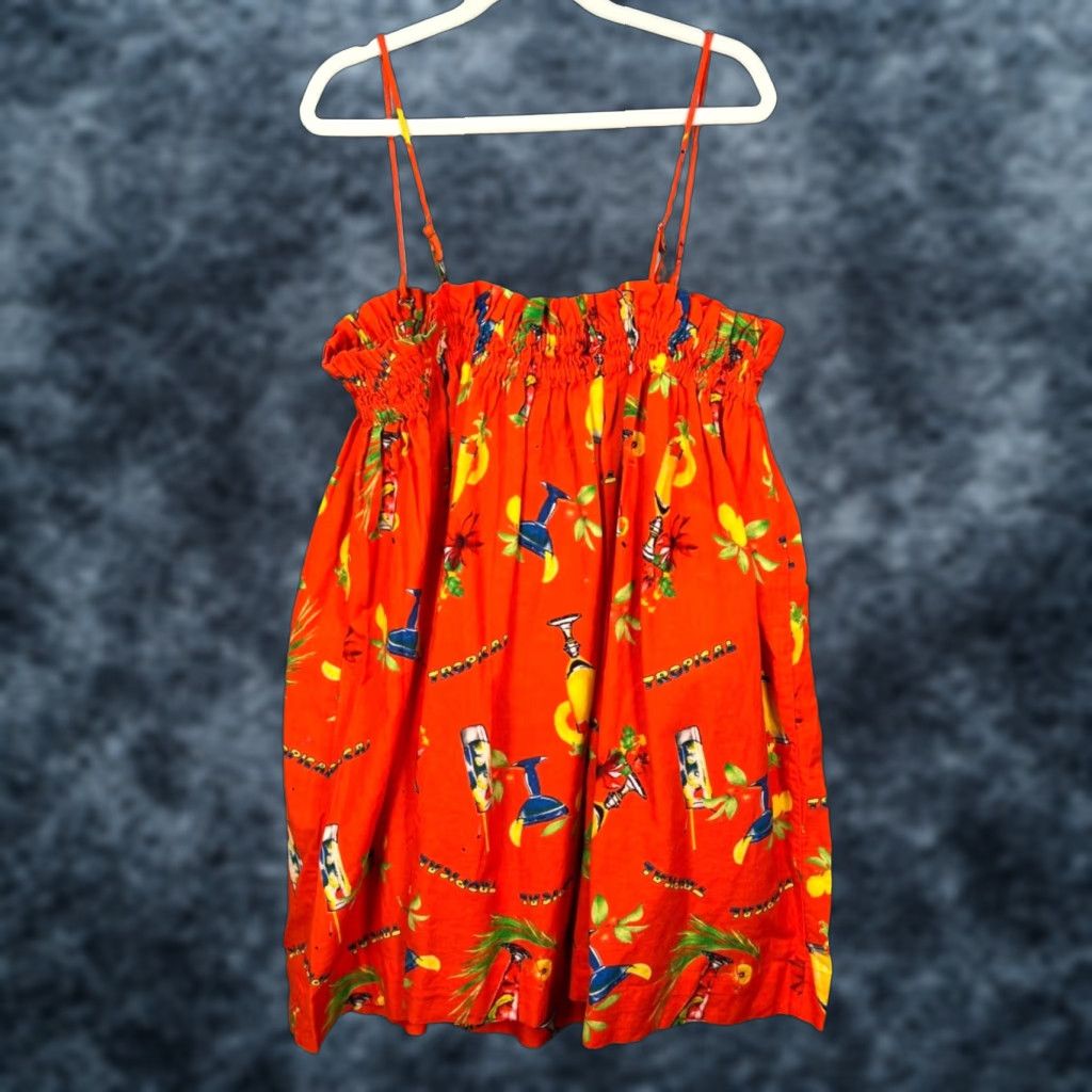 Vintage Damson Madder Dress Tropical Shirred Organic Cotton Orange A-Line Mini Sundress 12 Adult Womens Summer Party/Cocktail Womens Size XL / US 12-14 / IT 48-50 - 1 Thumbnail