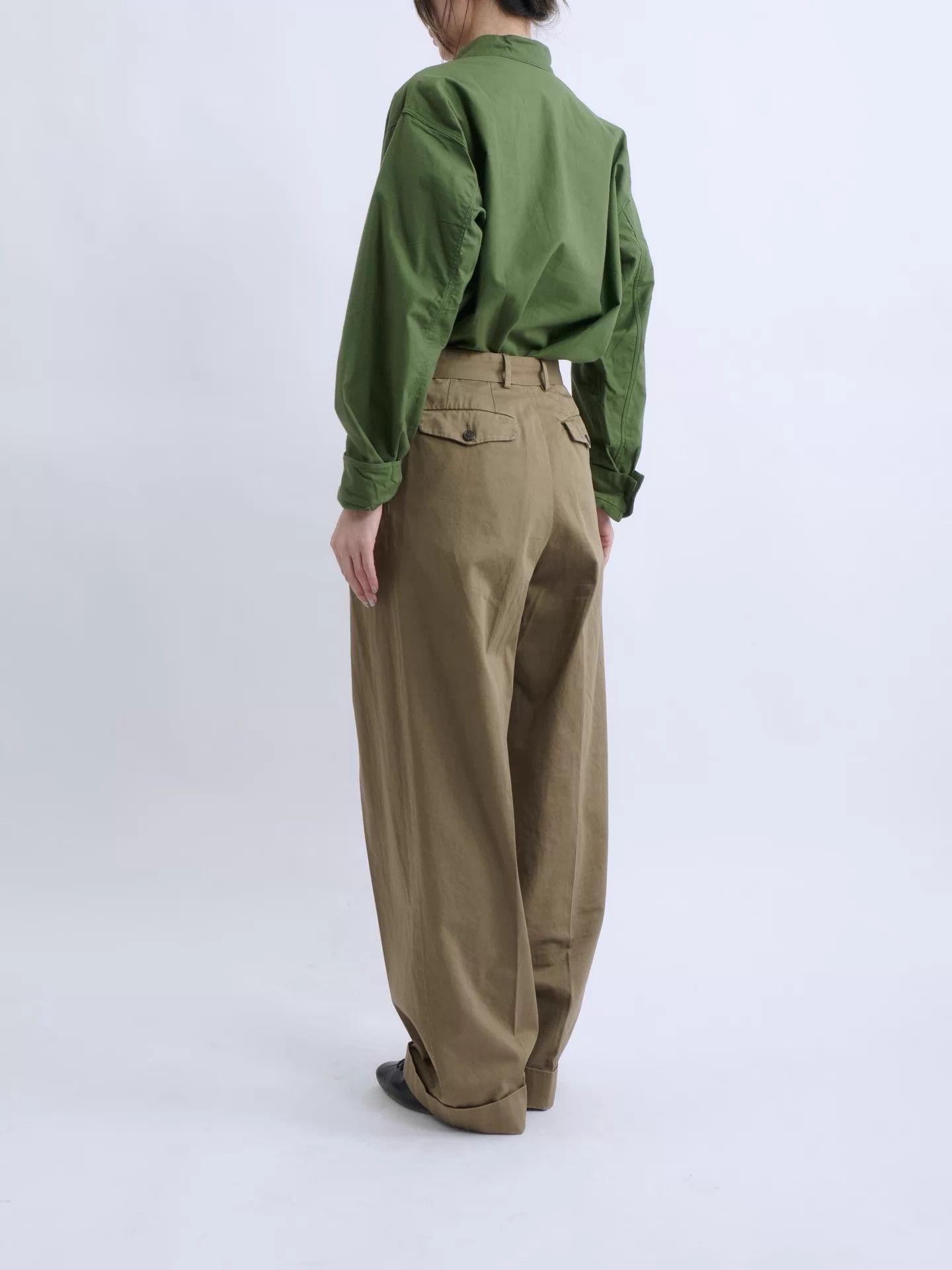 Dries Van Noten DVN 00s Morocco-made Khaki High-Waist Belted Wide-Leg Pants Size 24" / US 00 / IT 34 - 3 Thumbnail