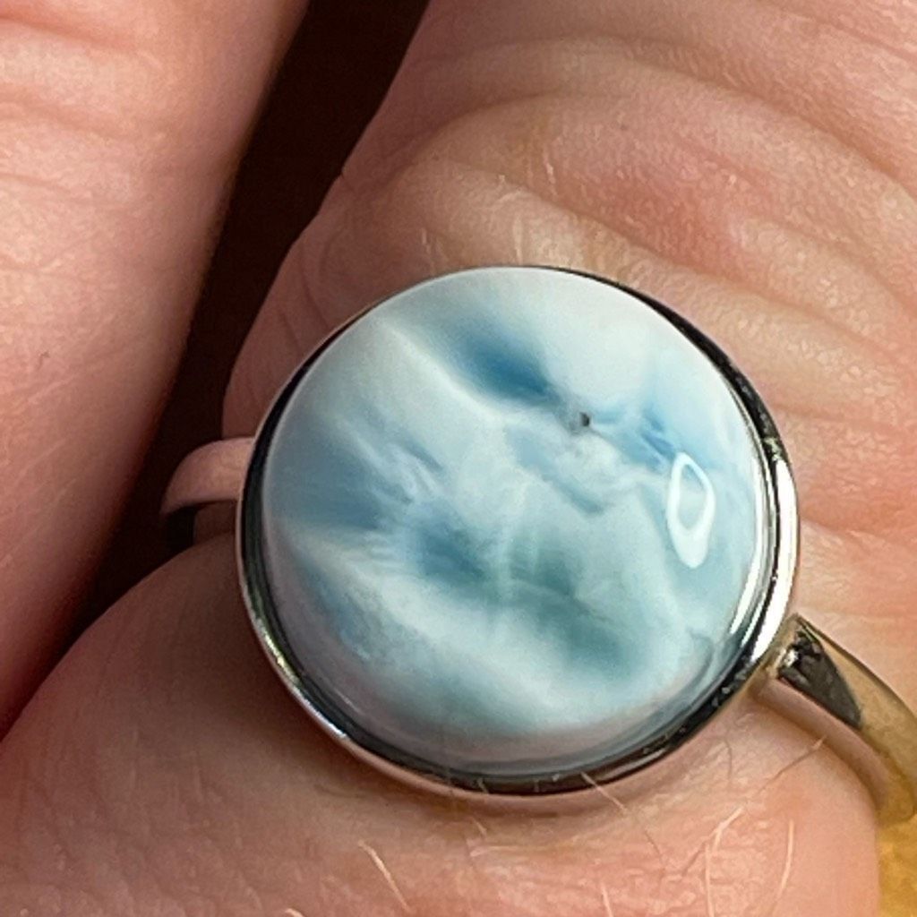Other Larimar S925 sterling silver adjustable ring 10mm natural st Size ONE SIZE - 8 Thumbnail
