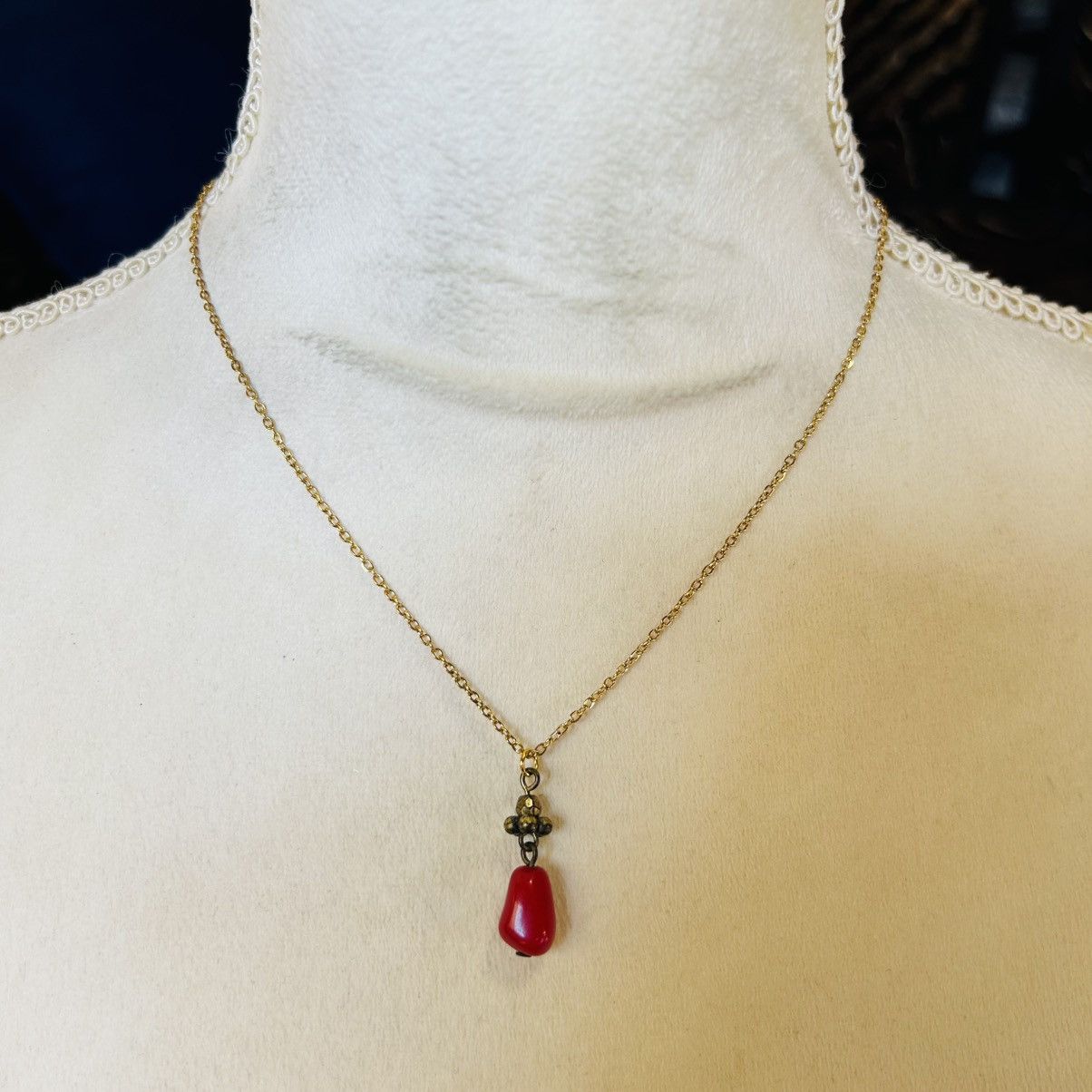 Handmade Handcrafted vintage beaded brass pendant on chain necklace Size ONE SIZE - 3 Thumbnail