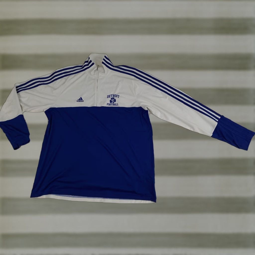 VINTAGE Adidas Full Zip Track Jacket Football Soccer Unisex Adults 3XL White Blue Embroidered Patch S/S