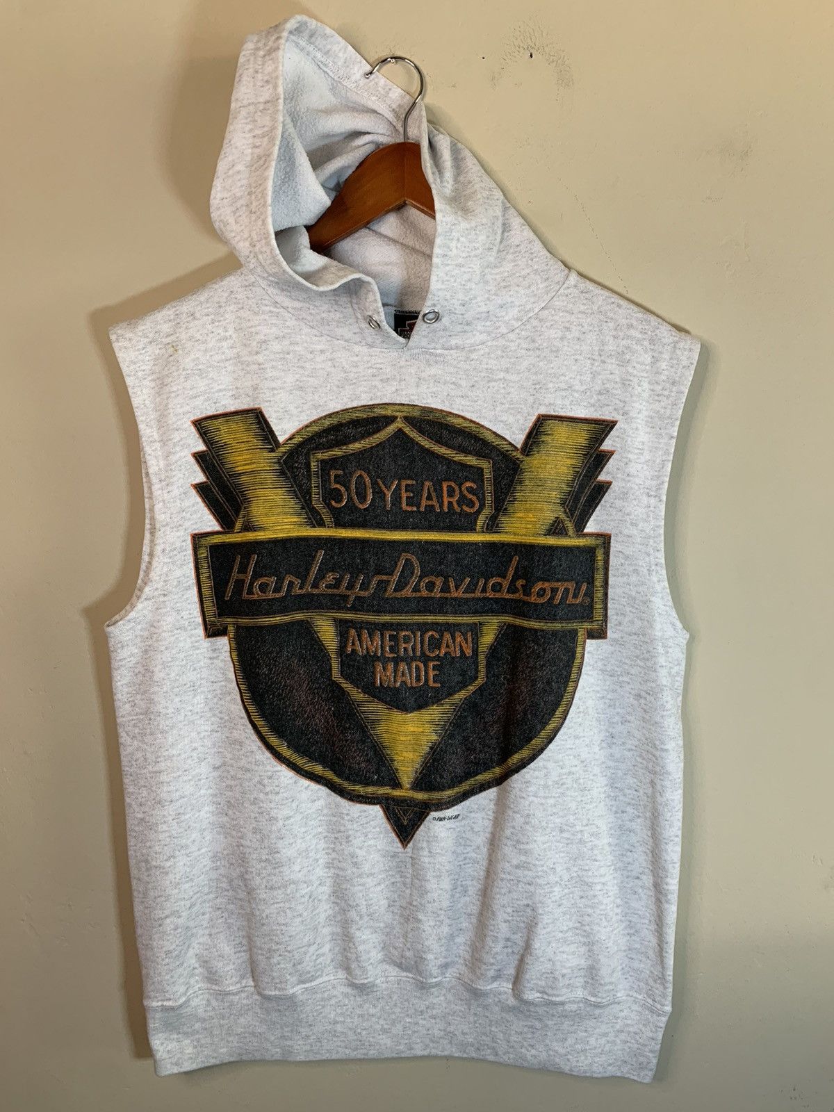 Harley Davidson RARE Vintage 80’s Harley Davidson USA-Made Sleeveless Hoodie Size US M / EU 48-50 / 2 - 1 Thumbnail