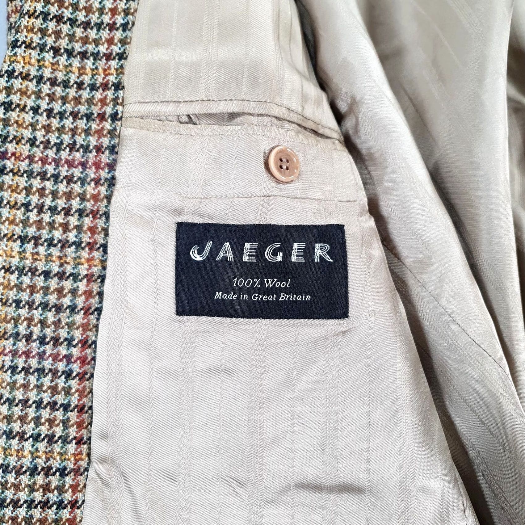 Jaeger VINTAGE Jaeger Mens Tweed Blazer Brown 40 R Check Houndstooth Wool Jacket Classic Mens Size 40R - 5 Thumbnail
