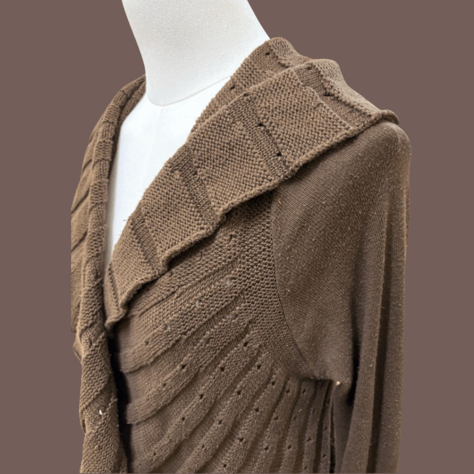 Vintage VTG Knit Cardigan | Brown Ruffle Shawl | 2000s Indie Size L / US 10 / IT 46 - 4 Thumbnail