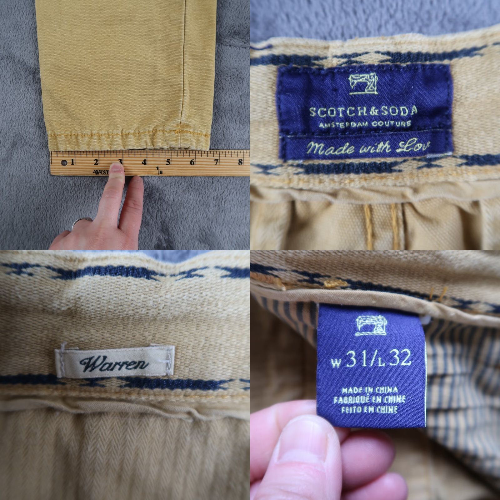 Scotch & Soda Scotch & Soda Men's Warren Cotton Blend Chino Pants Khaki Size 31x32 Slim Flat Front Casual Preppy Logo Slash Pocket Straight Mens Size US 31 - 9 Thumbnail