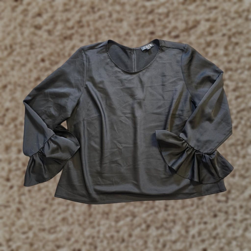J.Crew J.CREW Blouse Womens 2XL Black Satin Flare Sleeve Casual Office Capsule Neutral Size XXL / US 16-18 / IT 52-54 - 1 Thumbnail