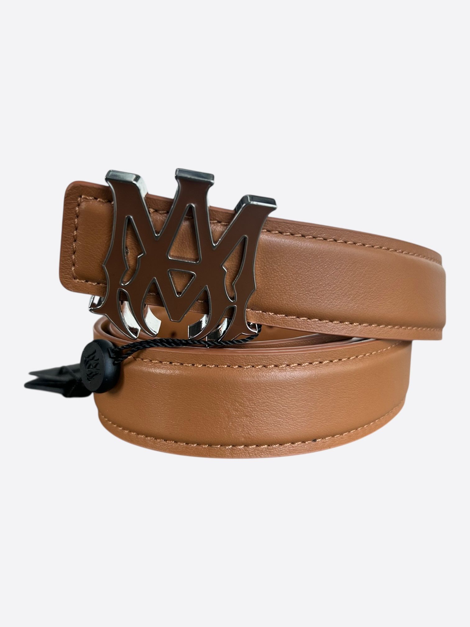 Amiri Brown MA Logo Leather Belt
